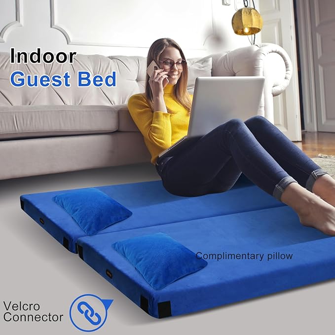 Memory Foam Camping Mattress pad, Comfortable Thick Floor Sleeping Mat for Adults with Waterproof and Non-Slip Bottom, Portable Roll Up Mattress for Sleepover Guest,Cot Mad for Car Camping