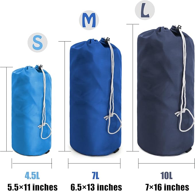 BeeGreen Stuff-Sacks-for-Travel-Backpacking 3 Pack with Dust Flap compression Ditty Bags for Outdoor Products Foldable Lightweight