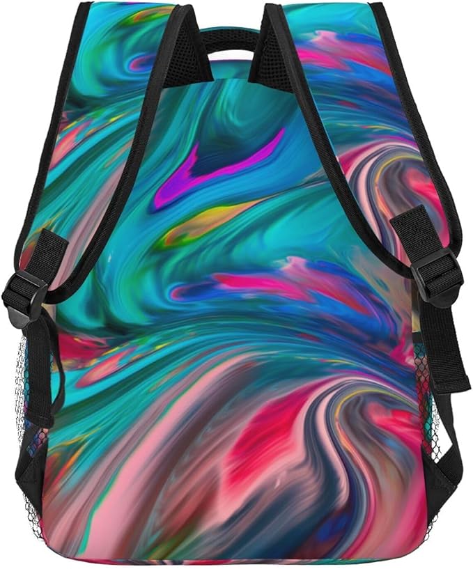 Daypack Backpack Anti-Theft Multipurpose Big Capacity Bookbag, Abstract Aesthetic Swirl Wave Trippy Art Business Computer Bag With Side Pockets