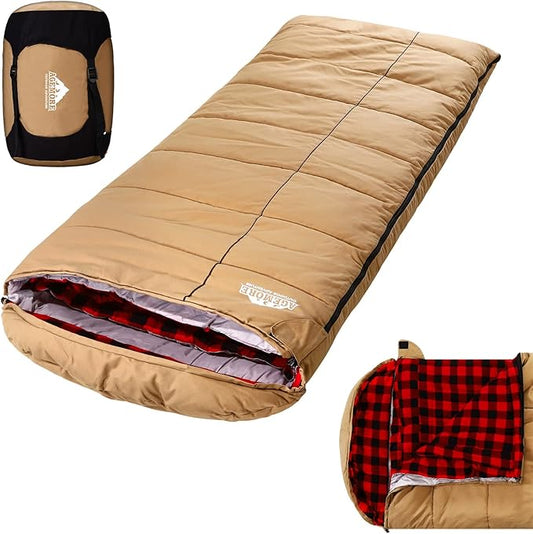 AGEMORE 0 Degree Canvas Sleeping Bag for Adults, Cotton Flannel Sleeping Bag for Winter Camping, Fishing, Hunting or Traveling, Durable Cotton Canvas Shell and Removable Flannel Liner