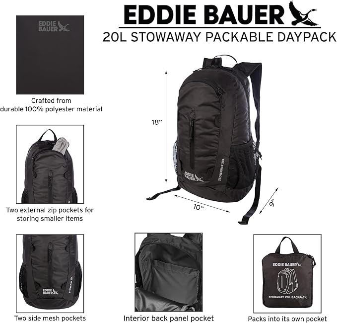 Eddie Bauer Stowaway Packable Backpack | Travel | Outdoor | Lightweight | Foldable | Durable | Ripstop Polyester | 20L - Spruce Green