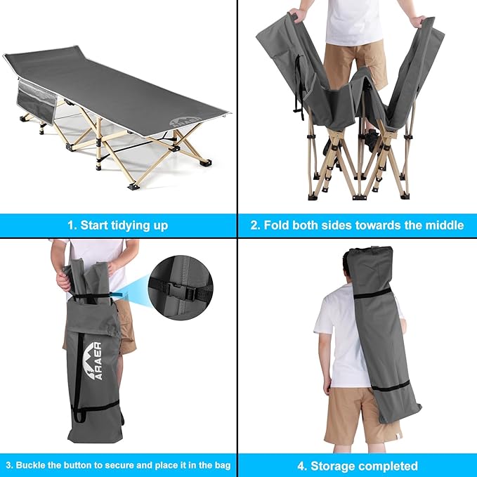 Camping Cot, 450LBS(Max Load), Portable Folding Outdoor Bed with Carry Bag for Adults Kids, Heavy Duty Cot for Traveling Gear Supplier, Office Nap, Beach Vocation and Home Lounging (Grey)