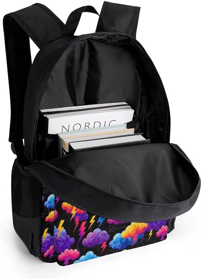 Lightweight Daypack Backpack for Sports Travel Running, Large Capacity Multipurpose Anti-Theft Bookbag, Unique Lightning Bolt Storm Clouds Pattern Print Laptop Backpack Daypack
