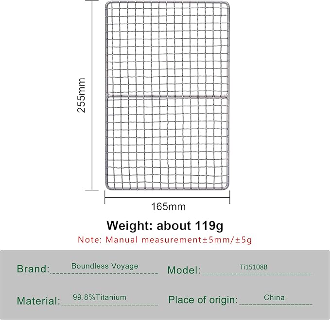 Boundless Voyage Mini Size Durable Titanium Charcoal BBQ Grill Plate Include a Carry Bag for Outdoor Camping Beach