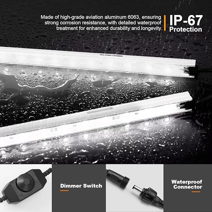 12V LED Light, Dimmable Camping Lights, Weatherproof IP67, Magnetic Mounting, All-in-One Portable Lighting for RV, Camping Tent Car Trailer Boat, White 4Pcs