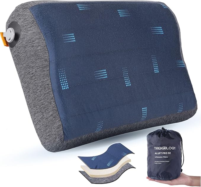 TREKOLOGY ULR7 Camping Sleeping Pad & ALUFT Pro SE Inflatable Pillow Bundle– Ultra-Light Insulated Sleeping Mat with Foam-Padded Case Camping Pillow– Perfect for Backpacking, Hiking & Outdoor Comfort