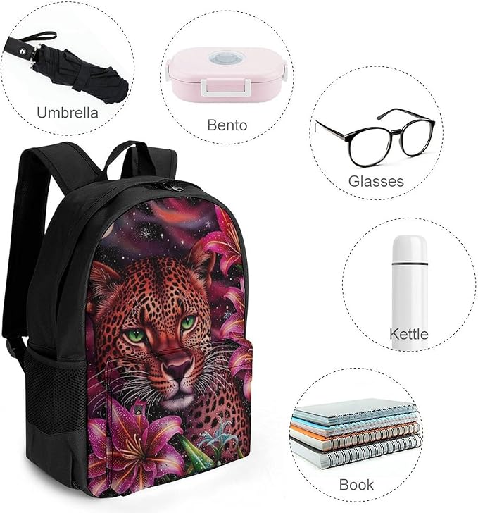 Supdreamc Shoulder Book Bags Polyester Multipurpose Anti-Theft Beautiful Wild Animal Tiger Abstract Florals Art Carry On Bag Large Capacity Travel Hiking Camping Rucksack