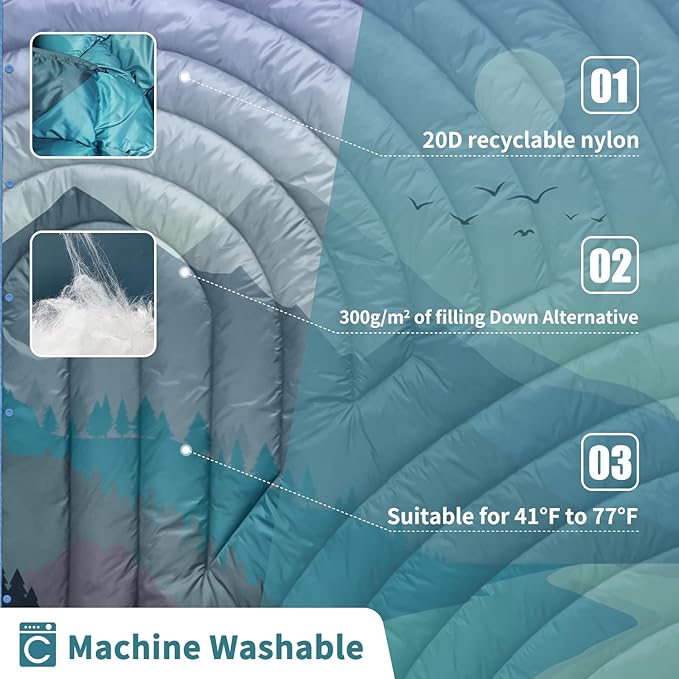 Camping Blanket,Lightweight Puffy Printed Camping Blanket Packable Outdoor Blanket for Camping,Traveling, Stadium, Hiking, Picnics