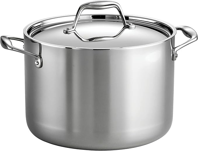 Tramontina Signature Tri-Ply Clad Stainless Steel 8-Quart Stock Pot with Lid, Induction-Ready Pasta Pot, Dishwasher-Safe, NSF-Certified, Made in Brazil