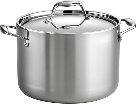 Tramontina Signature Tri-Ply Clad Stainless Steel 8-Quart Stock Pot with Lid, Induction-Ready Pasta Pot, Dishwasher-Safe, NSF-Certified, Made in Brazil