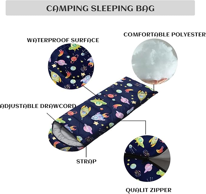 Sleeping Bags for Adults Youth Kids,3D Printing Camping Sleeping Bag for Girls Boys Lightweight Waterproof Cold/Warm Weather Sleeping Bag for 3 Seasons