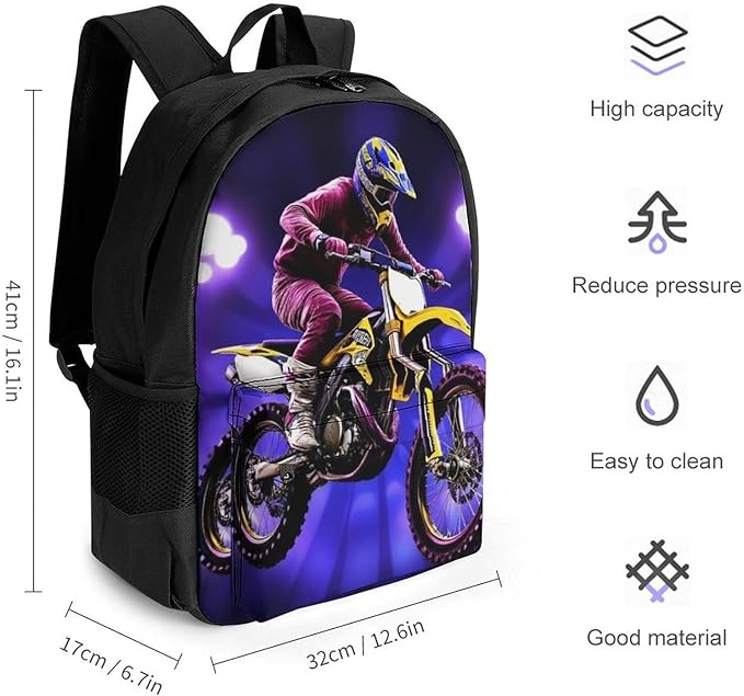 Lightweight Daypack Backpack for Trekking Work Running, Big Capacity Multipurpose Anti-Theft Bookbag, Cool Motorcycle Motocross Dirt Bike Business Computer Bag