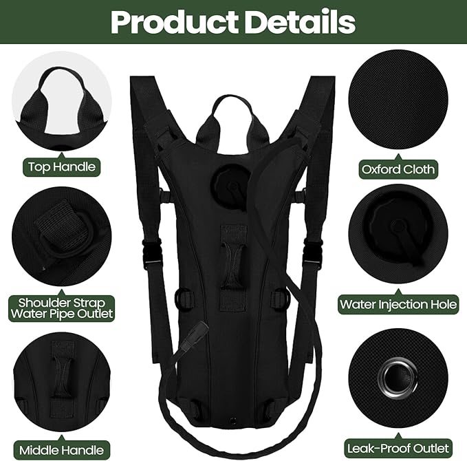 Liliful 4 Pcs Hydration Pack Backpack with 3 Liter Water Bladder Tactical Hiking Water Backpack with Hydration Bladder Military Daypack for Hiking Cycling Climbing