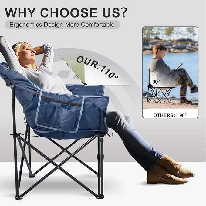 ABORON Heated Camping Chair Oversized, Three Model Portable Heated Cushion Folding Chair, Heavy Duty Heated Foldable Chairs Support Up to 500 lbs, Ideal for Outdoor Adventures