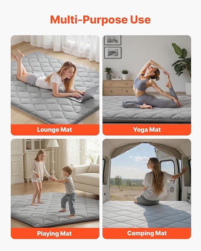 VEVOR 9-Layer Japanese Futon Mattress, 3.5" Thick Queen Tatami Mat, Foldable Roll Up Mattress for Sleeping with Storage Bag, Portable Floor Mattress for Camping Dormitory Yoga, Gray