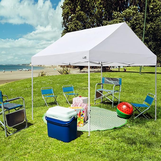 Eurmax USA Patented 10x10 Pop Up Canopy Tent Party Tent Commercial Instant Canopies Shelter with Heavy Duty Roller Bag,Bonus 4 Sand Bags (Snow White)
