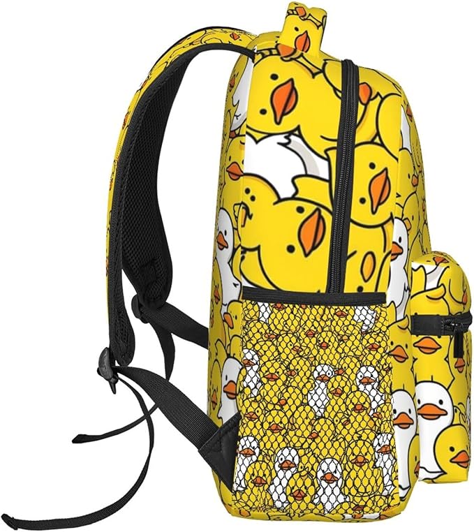 Men Women Lightweight Yellow Flat Mouth Ducks Daypack Bookbag Big Capacity Carry On Bag With Side Pockets for Camping Travel Bicycle