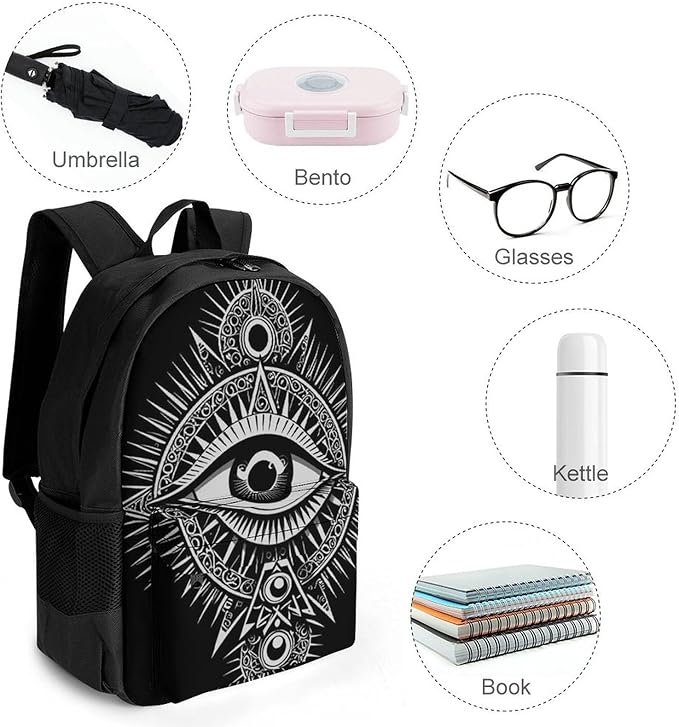 Adults Lightweight Black Evi Eyes Shoulder Book Bags Big Capacity Shoulder Bag With Adjustable Shoulder Straps for Trekking Work Walking Cycling