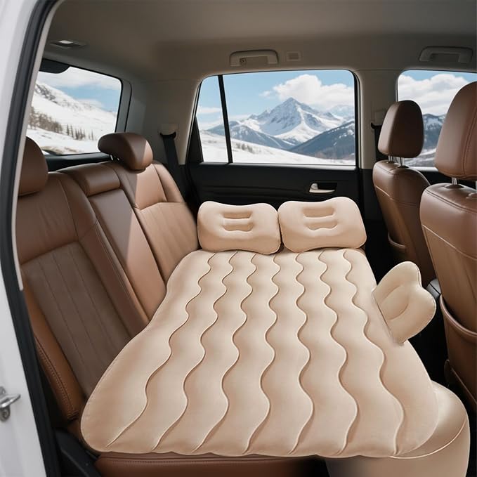 Ergocar Inflatable Mattress Camping Thickened Portable Travel Camping Flocking Bed Double-Layer Inflatable Valve Suitable for Suvs, Rear Seats, Automobiles