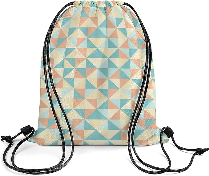 Sports Drawstring Sackpack Lightweight Backpack Waterproof for Training Gym Yoga Beach Men Women String Bag, Colored Geometric Figures Bags