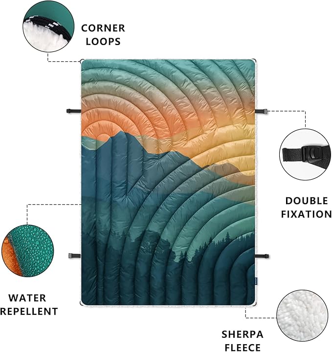 Outdoor Camping Blanket,Warm Thick Camp Blankets with Sherpa Lining Soft Fleece Camping Blanket Puffy Camping Quilt for Cold Weather Traveling, Stadium, Hiking, Picnics