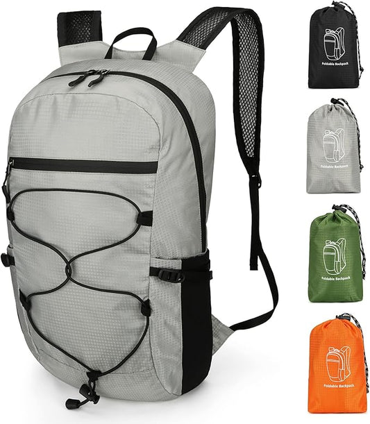 Foldable Ultralight Hiking Backpack for Men Women, Small Lightweight Packable Travel Backpack, 15L Waterproof Collapsible Nylon Daypack for Travel Hiking Outdoor, Gray