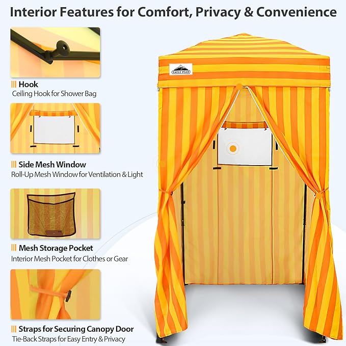 EAGLE PEAK Flex Ultra Compact 4x4 Pop-up Canopy, Sun Shelter, Changing Room, Portable Privacy Canopy Cabana for Pool, Fashion Photoshoots, or Camping, Yellow/Orange