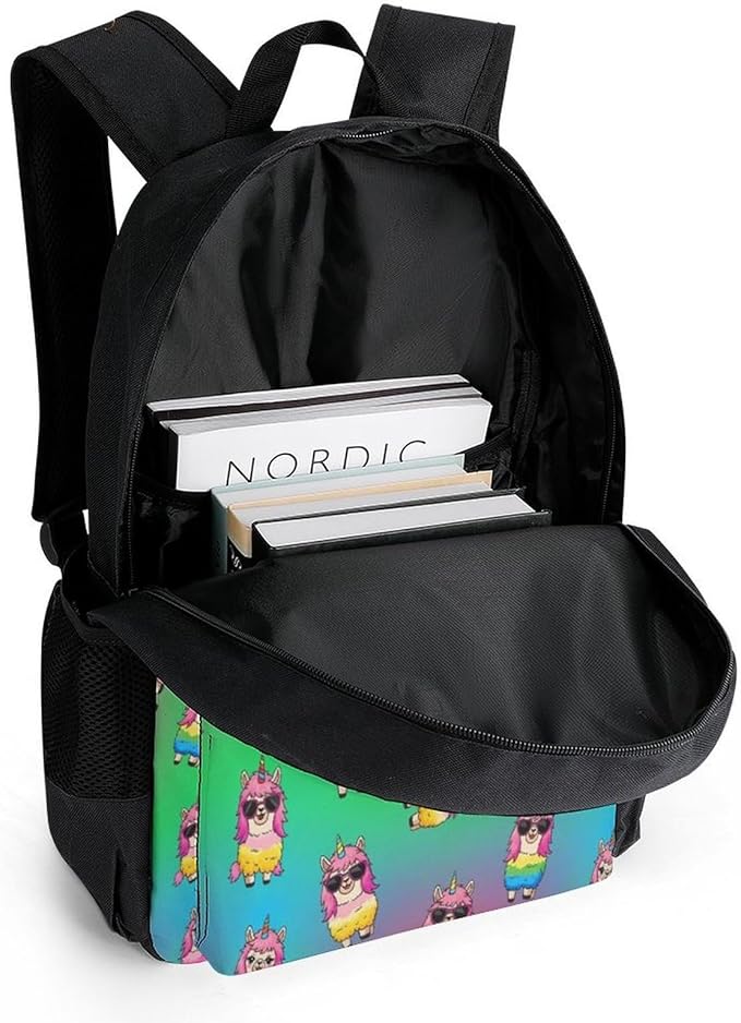 Rucksacks Polyester Anti-Theft Multipurpose Cute Funny Llama Rainbow Alpaca Unicorns Carry On Bag Large Capacity Gym Outdoor Hiking Backpack With Smooth Zippers