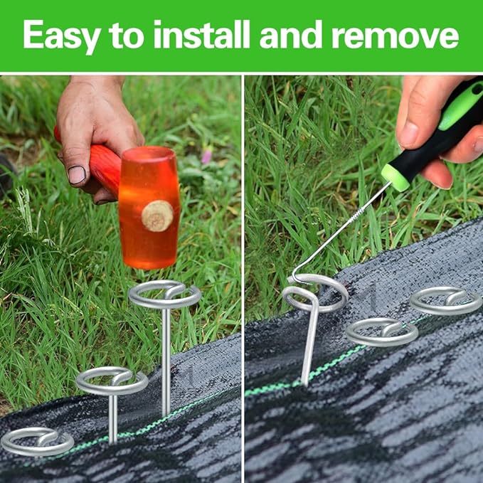 Bakulyor 50Pcs Circle Top Landscape Staples, 6 Inch Garden Stake 9 Gauge Galvanized Landscape Fabric Stakes, Heavy Duty Yard Ground Pins for Outdoor Gardening Weed Barrier Sod Fabric - Silver 6"
