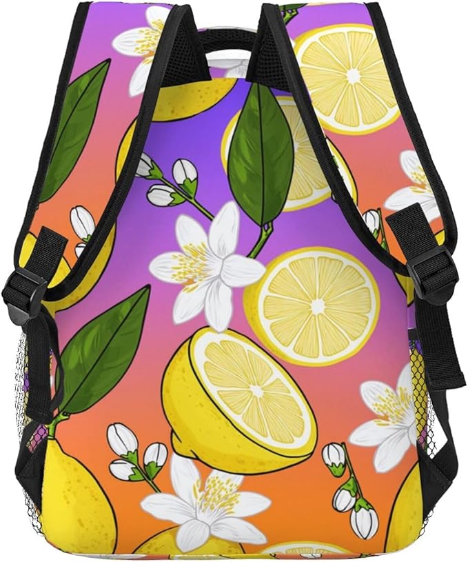 Polyester Daypack Backpack for Sports Travel Running, Big Capacity Anti-Theft Multipurpose Carry On Bag, Lemon Fruits Summer Ornament Art Laptop Book Bag Rucksack