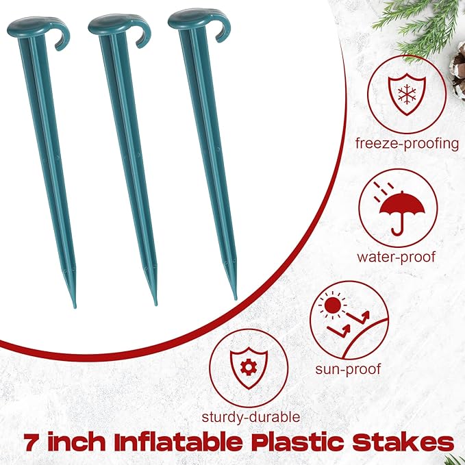Vicenpal 100 Pcs 7 Inch Plastic Yard Stakes Inflatables Heavy Duty Plastic Garden Stakes for Tent Ground Replacement Outdoor Fence Lawn Pegs Landscape Staples Halloween Christmas Decorations (Green)