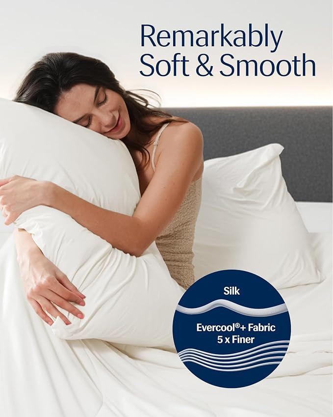 REST® Evercool®+ Starter Sheet Set, TwinXL Size, White, Breathable Bed Sheets for Hot Sleeper and Night Sweats, with Pillowcases, Ionic+ Self-Cleaning Silver Yarn for Sensitive Skin 3PCS No Flat Sheet