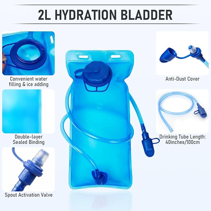 RYACO Lightweight Hydration Backpack, Running Backpack with 2L Water Bladder, Hiking Hydration Water Daypack for Cycling Rave for Men Women