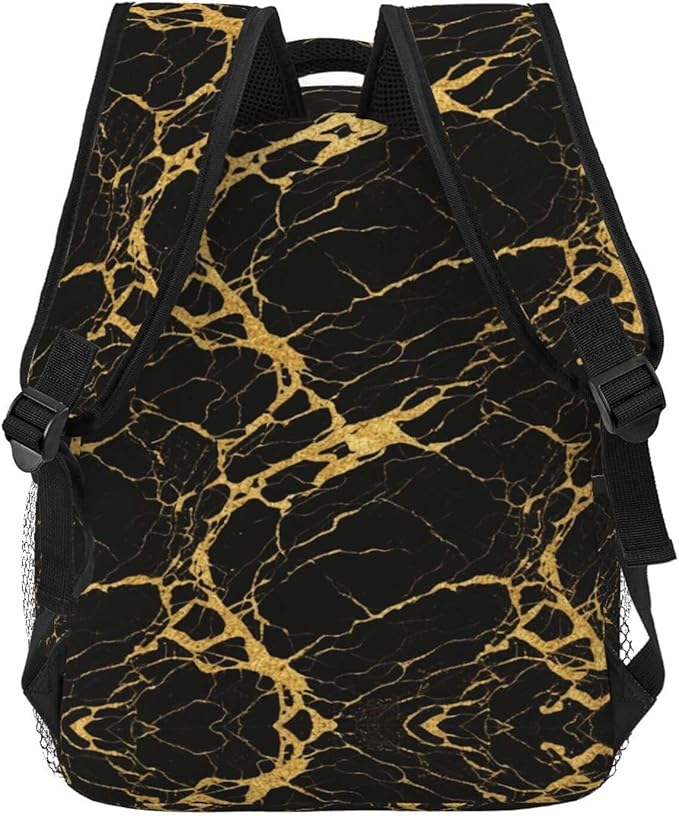 Adults Lightweight Black Marble Gold Texture Art Shoulder Book Bags Big Capacity Shoulder Bag With Adjustable Shoulder Straps for Trekking Work Walking Cycling