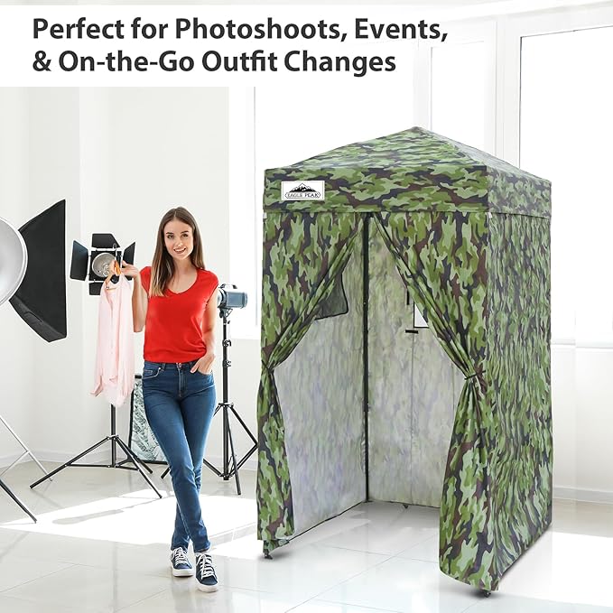 EAGLE PEAK Flex Ultra Compact 4x4 Pop-up Canopy, Sun Shelter, Changing Room, Portable Privacy Canopy Cabana for Pool, Fashion Photoshoots, or Camping, Camo