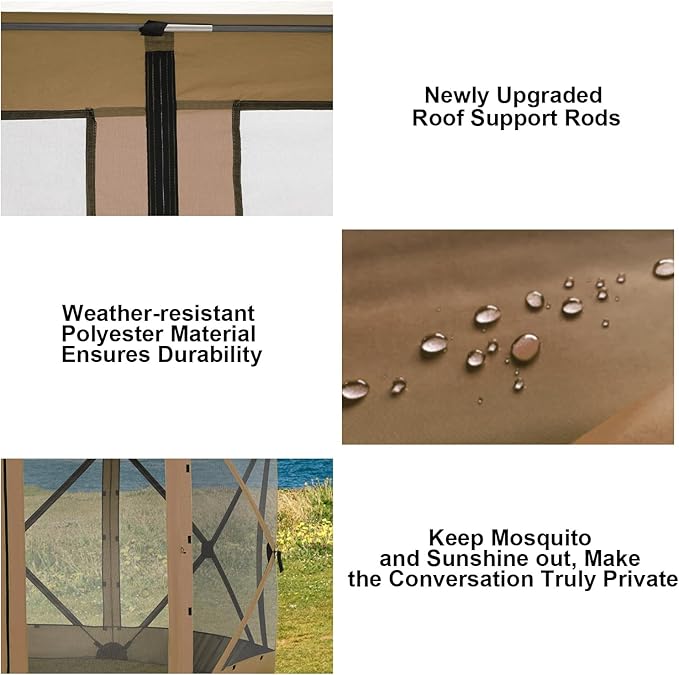 COBIZI 12x12 FT Pop Up Canopy Stargazing Tent, Gazebos On Clearance with Removable Roof,Instant Screened in Gazebo, Screen Tents Portable carpas para Patio for Outdoor Camping,Backyard, Garden, Brown