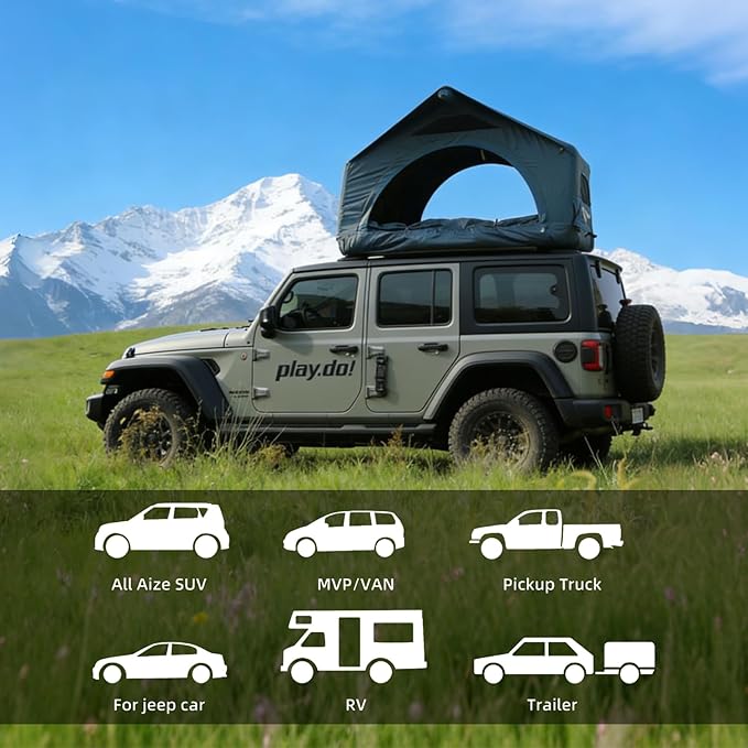PlayDo Air Tents for Camping Rooftop Tent Easy Setup Inflatable Roof Tent Blow Up Car Top Tent for Pickup Truck SUV with Strip Light, Ladder, Air Mattress