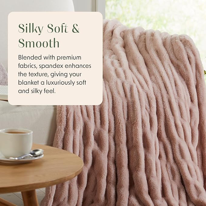 Springtree Home | Pink Micro Plush Throw Blanket for Couch | Thick Faux Fur Blanket | Pink Blanket | Warm Throw Blanket for Couch Year Round | Lily Collection
