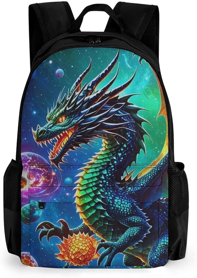 Supdreamc Rucksack Polyester Anti-Theft Multipurpose Cool Dragon With Fire Ball Art Bookbag Big Capacity Travel and Sport Backpack Rucksack With Side Pockets