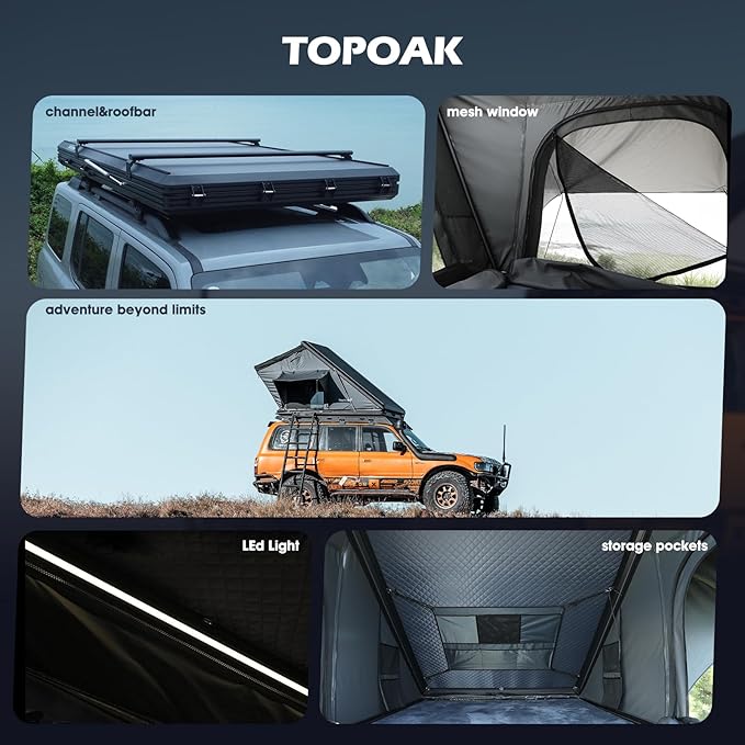 Rooftop Tent Hard Shell,Car Truck Bed Tent for Camping,Car SUV Jeep Tent Waterproof,Aluminium Alloy RTT Easy Setup-Topoak Stellar (Stellar)