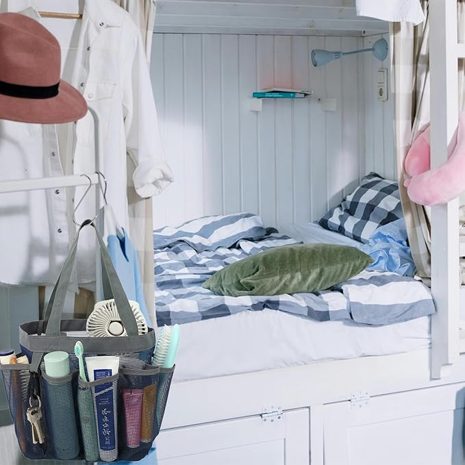 Mesh Shower Caddy Portable for College Dorm Room Essentials, 8-Pocket Large Shower Basket Tote Bag with 2 Handles for Toiletry, Bathroom, Beach, Camp, Gym