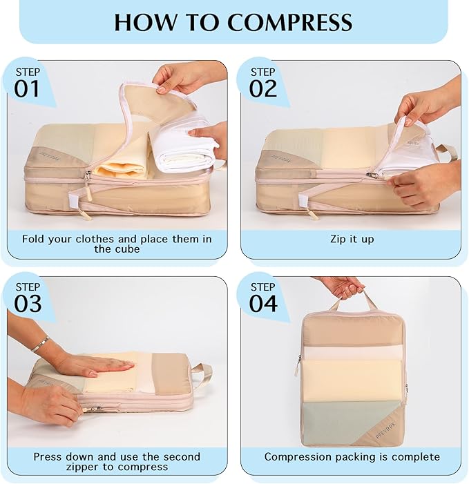 Lightweight Compression Packing Cubes for Suitcases, Compressible Expandable Travel Packing Organizer with Clear Toiletries and Backpack Bag, Travel Essentials for Carry on Luggage 7 Set