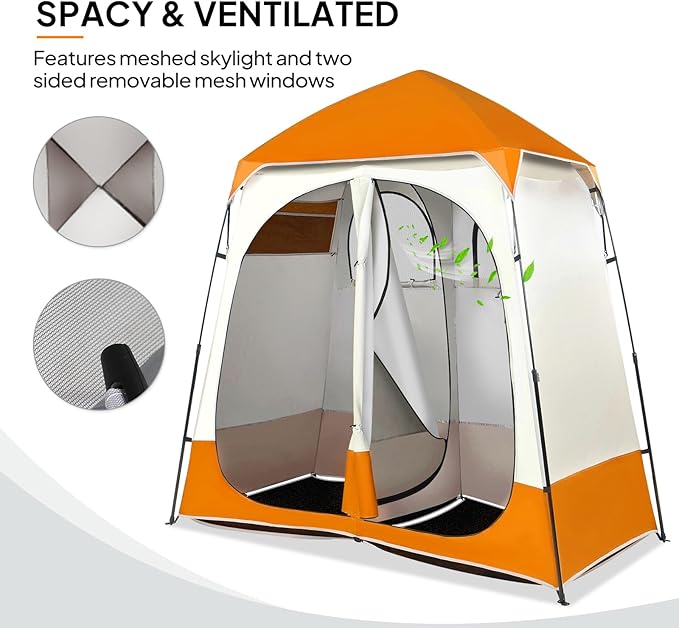 VINGLI 2 Room Shower Tent, 7.5 FT Instant Pop Up Shelter with Carrying Bag, Privacy Changing Room Tent,Perfect for Portable Toilet, Camping, Dressing, Outdoor Indoor, Easy Set Up