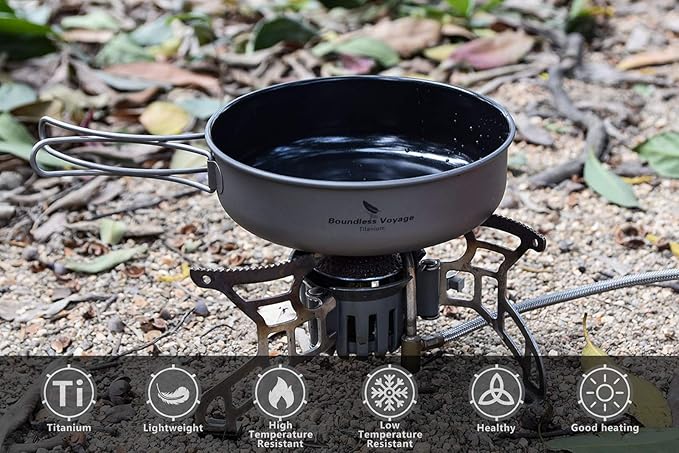 Boundless Voyage Titanium Non-Stick Frying Pan with Folding Handle Non-Stick Ceramic Coating Frypan Cooking Pot for Outdoor Camping Picnic Backpacking