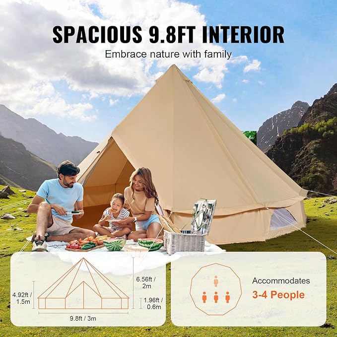 Happybuy Canvas Bell Tent - 4 Seasons Breathable 100% Cotton Canvas Yurt - w/Stove Jack, Luxury Glamping Tent Waterproof for Family Camping, Hunting, Party