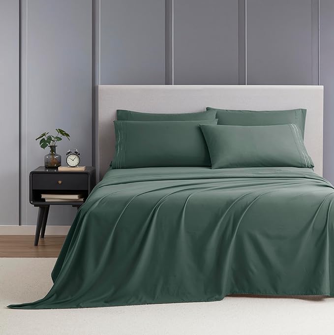 Clara Clark Full Sheets - Hotel Luxury 6 Piece Bed Sheets for Full Size Bed - Soft Bedding Sheets & Pillowcases, Fits Mattress up to 16 inch deep. Full, Forest Green