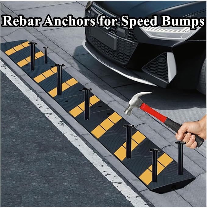 Rebar Stakes ， 16 Inch ，1/2 Inch Diameter Galvanized Steel Ground Anchors Heavy Duty Anchoring Spikes for Speed Bump, Parking Curb and Tent (10 Pack)