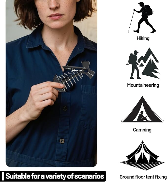 Deck Anchors with Carabiners XINCAMPING 12pcs Aluminum Deck Tie Down Anchor, Fishbone Stake Tent Stakes,Windproof Rope Tighteners & Adjusters for Tents, Canopies, Camping Furniture Black