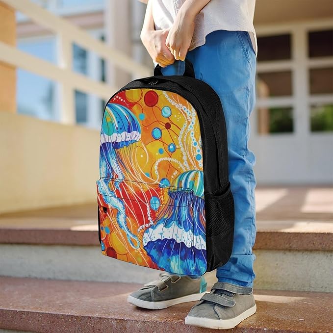 Supdreamc Backpack Multipurpose Anti-Theft Large Capacity Bookbag, Watercolor Ocean Sea Jellyfish Art Travel Hiking Daypack With Side Pockets