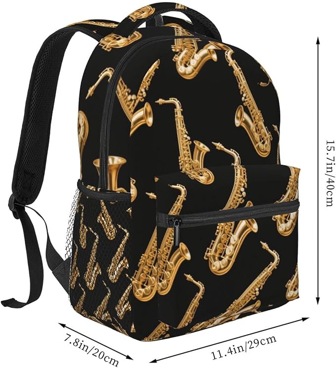 Lightweight Daypack for Camping Business Walking Cycling, Large Capacity Anti-Theft Multipurpose Bookbag, Saxophone Music Gym Outdoor Hiking Backpack